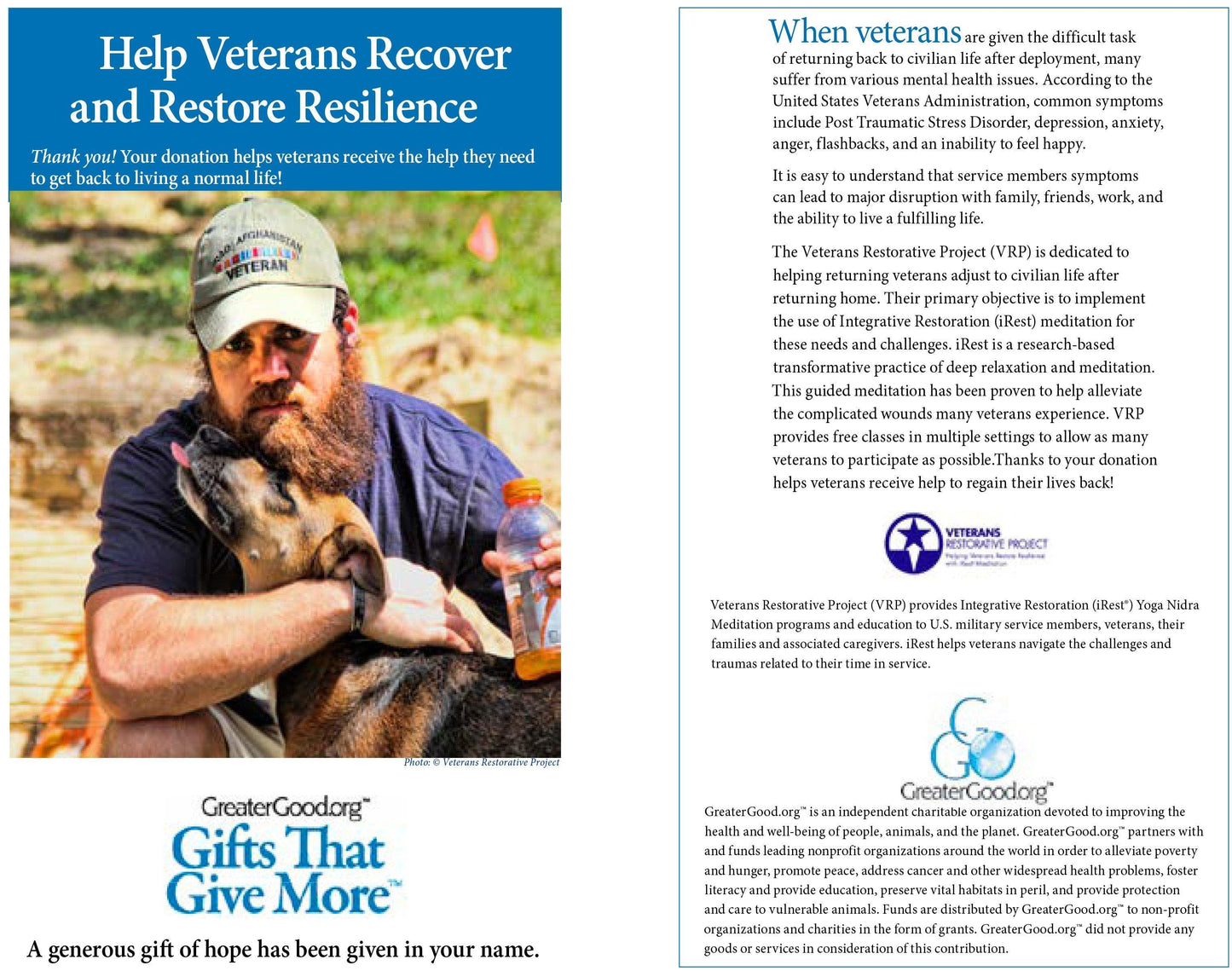 Donation - Help Veterans Recover And Restore Resilience