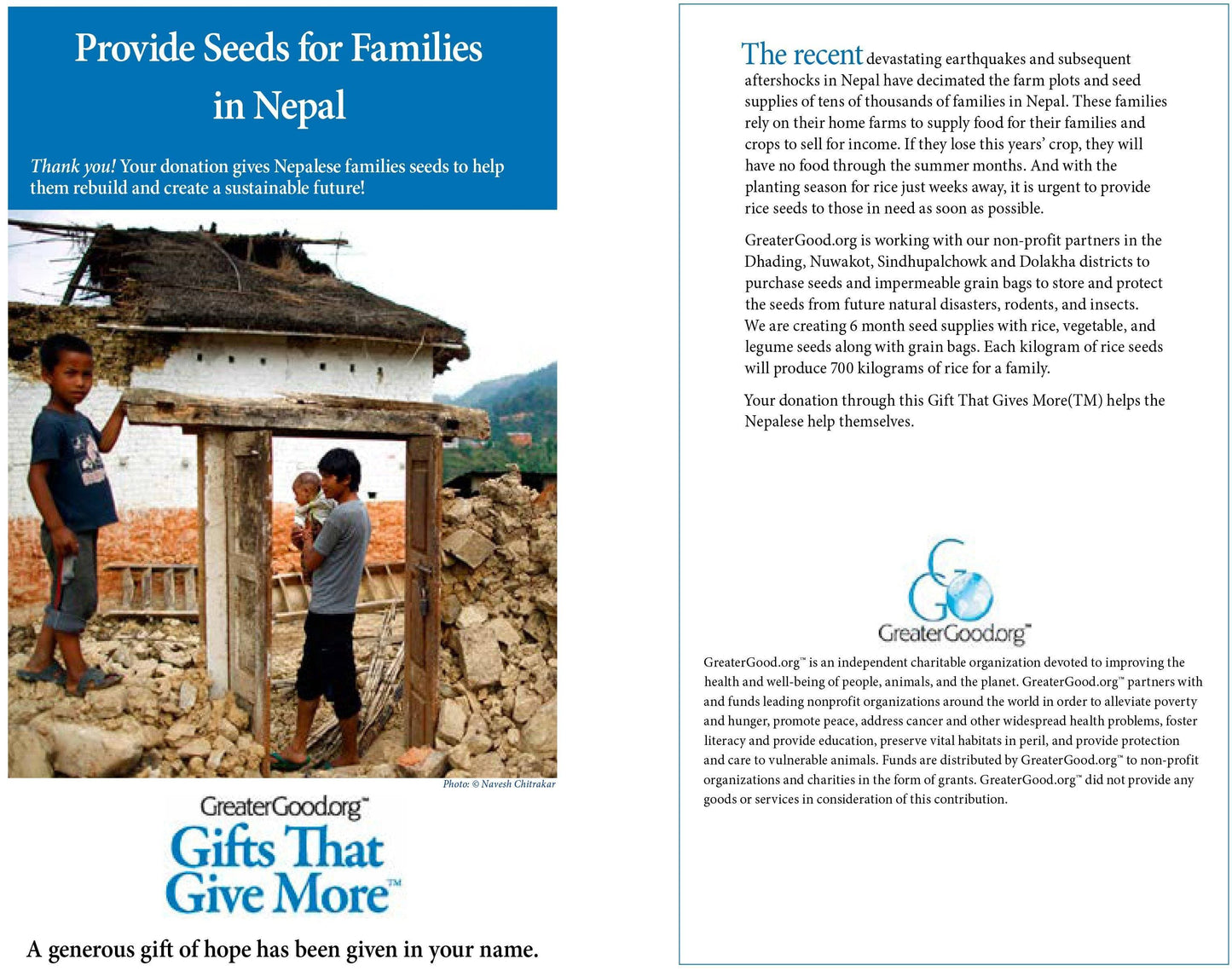 Donation - Provide Seeds For Families In Nepal - Help Now