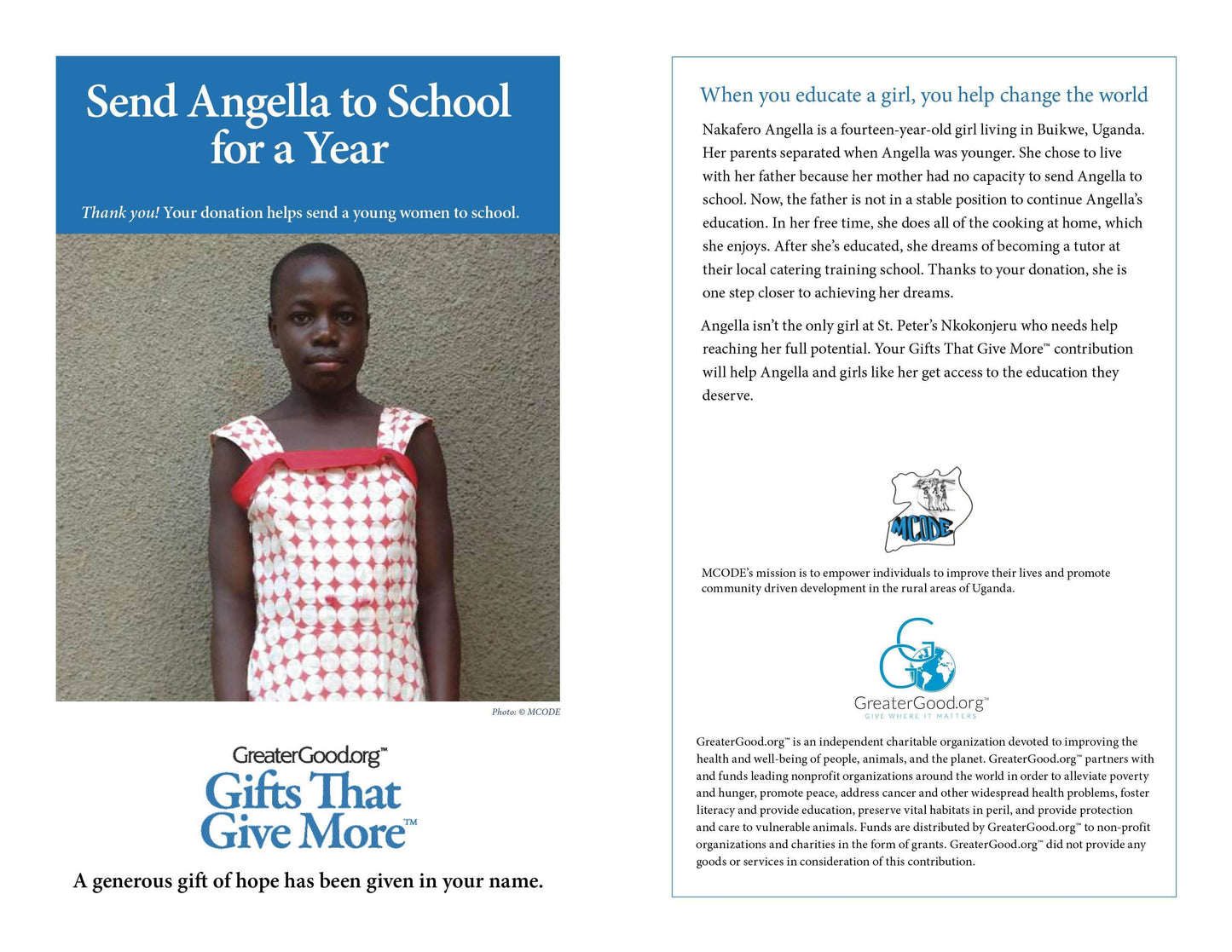 Donation - Send Angella To School For A Year