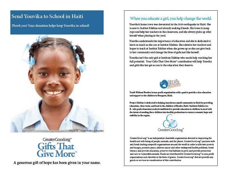 Donation - Send Youvika To School In Haiti